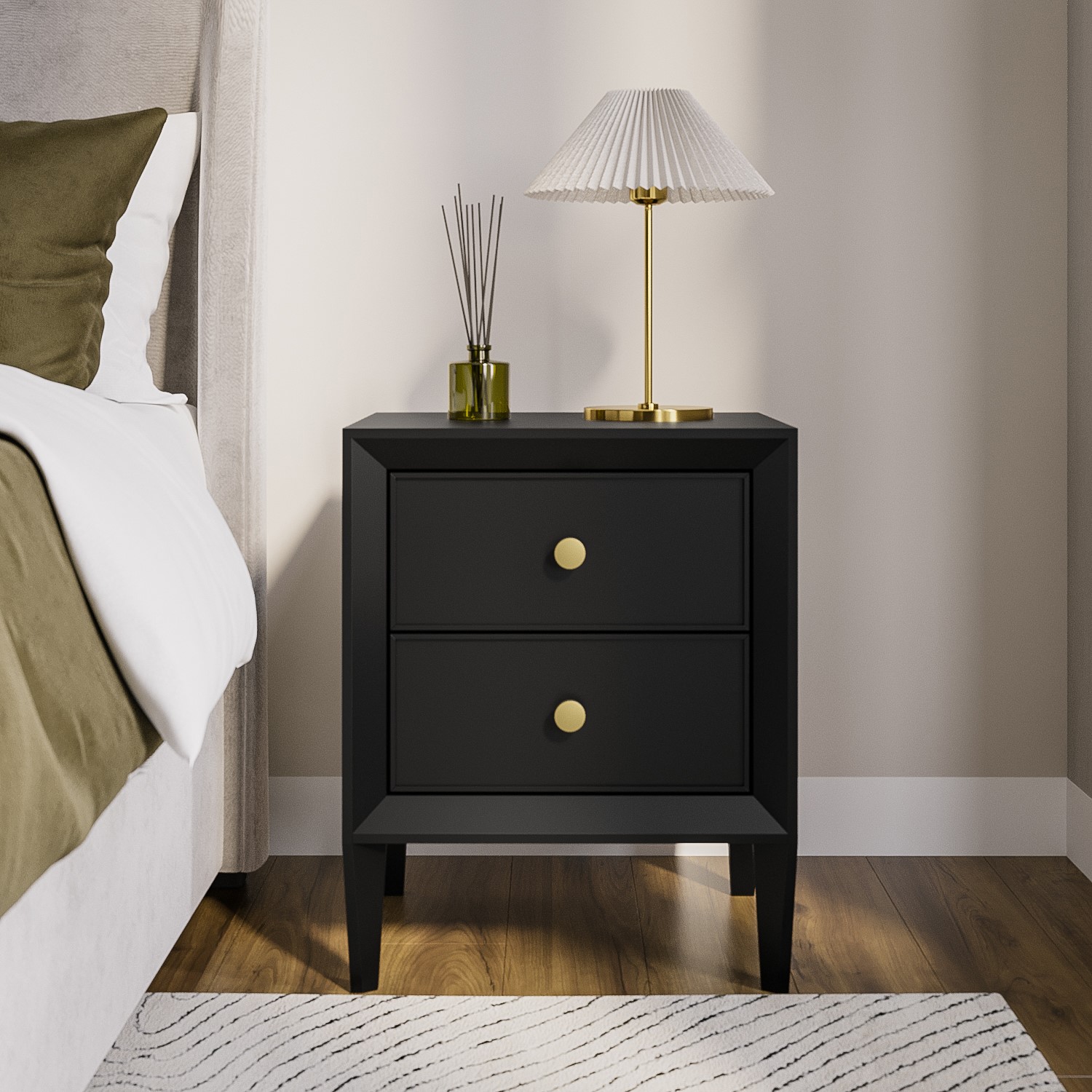 Black Wood 2-Drawer Bedside Table - Georgie - Furniture123 Black Wood 2-Drawer Bedside Table - Georgie - Furniture123