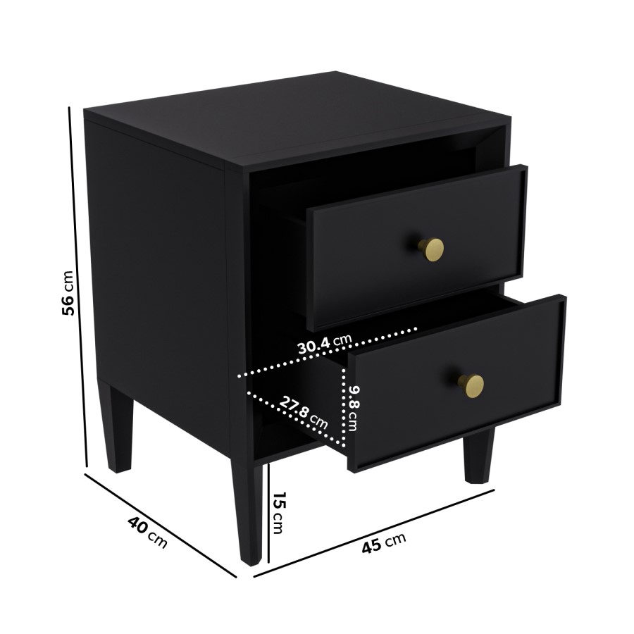 ONLY OPENED - Georgie 2 Drawer Bedside Table in Black