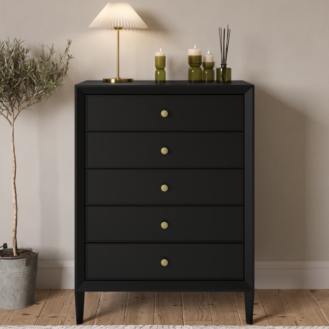 ALMOST PERFECT - Black Chest of 5 Drawers - Georgie