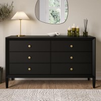 GRADE A1 - Wide Black Chest of 6 Drawers - Georgie