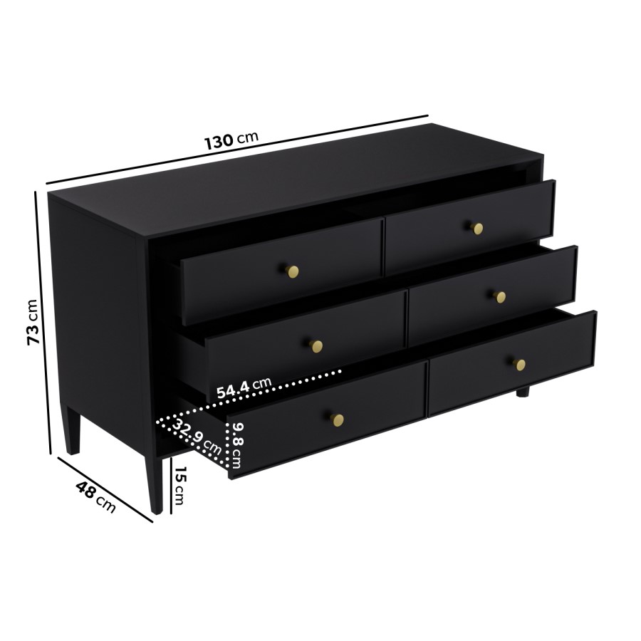 ONLY OPENED - Georgie 6 Drawer Chest In Black