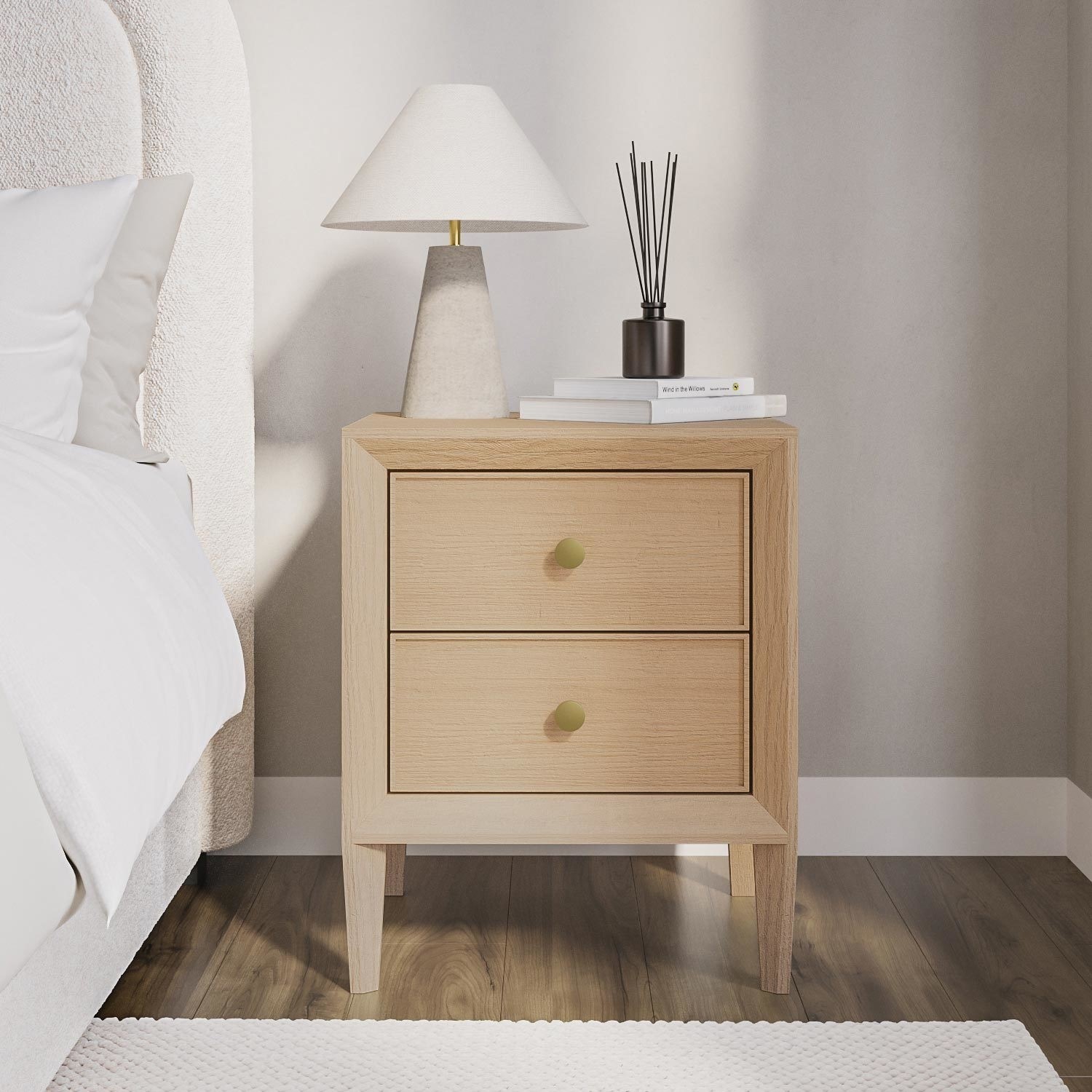 Bedside Table Panel Solid Wood 2-Drawer Bedside Table - Georgie - Furniture123