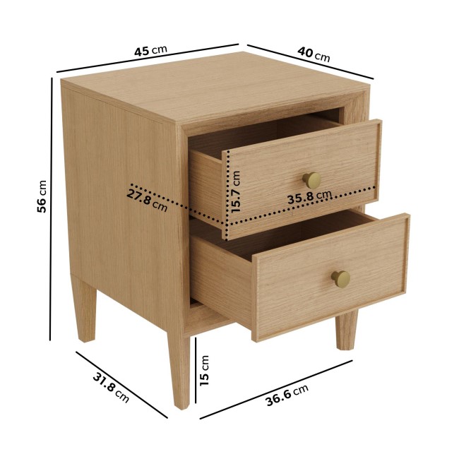 Solid Wood 2-Drawer Bedside Table - Georgie