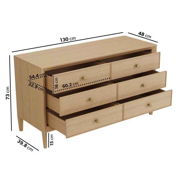 Wide Solid Wood Chest of 6 Drawers - Georgie