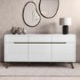 GRADE A1 - Large White Gloss Sideboard with Walnut Detail - Gia