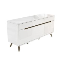 Large White Gloss Sideboard with Walnut Detail - Gia