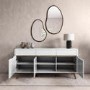 GRADE A1 - Large White Gloss Sideboard with Walnut Detail - Gia