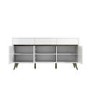 GRADE A1 - Large White Gloss Sideboard with Walnut Detail - Gia