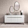 GRADE A1 - Large White Gloss Sideboard with Walnut Detail - Gia