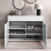 Slim White Gloss Shoe Cabinet with Walnut Detail - 18 Pairs - Gia