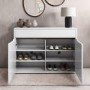 Slim White Gloss Shoe Cabinet with Walnut Detail - 18 Pairs - Gia