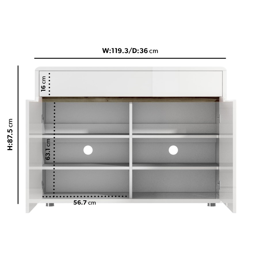 Slim White Gloss Shoe Cabinet with Walnut Detail - 18 Pairs - Gia