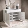 Slim White Gloss Shoe Cabinet with Walnut Detail - 18 Pairs - Gia