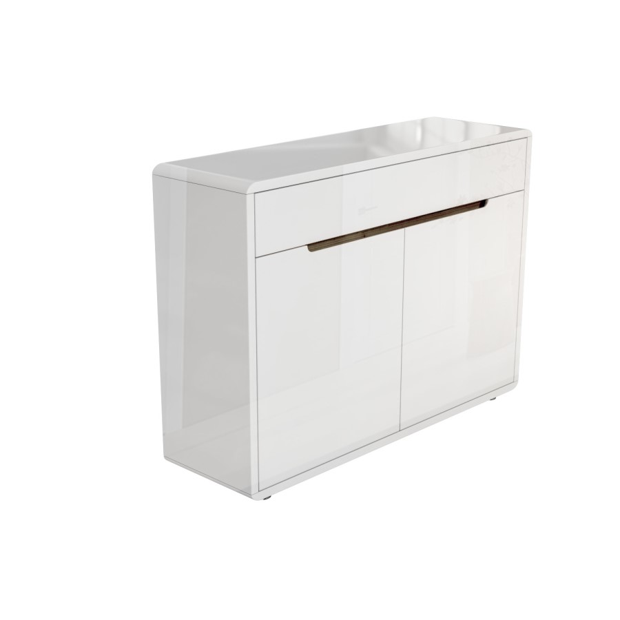 GRADE A1 - White Gloss Shoe Cabinet with Walnut Detail - Gia