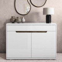 GRADE A1 - White Gloss Shoe Cabinet with Walnut Detail - Gia