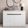 Slim White Gloss Shoe Cabinet with Walnut Detail - 18 Pairs - Gia