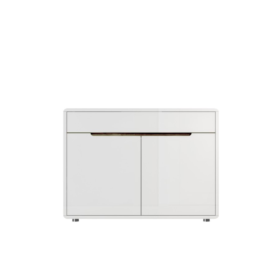 GRADE A1 - White Gloss Shoe Cabinet with Walnut Detail - Gia