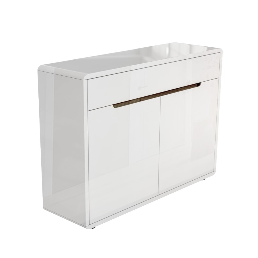 Slim White Gloss Shoe Cabinet with Walnut Detail - 18 Pairs - Gia