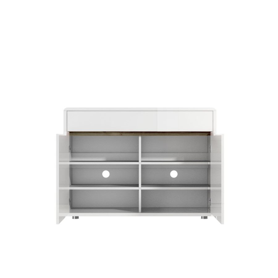 GRADE A1 - White Gloss Shoe Cabinet with Walnut Detail - Gia