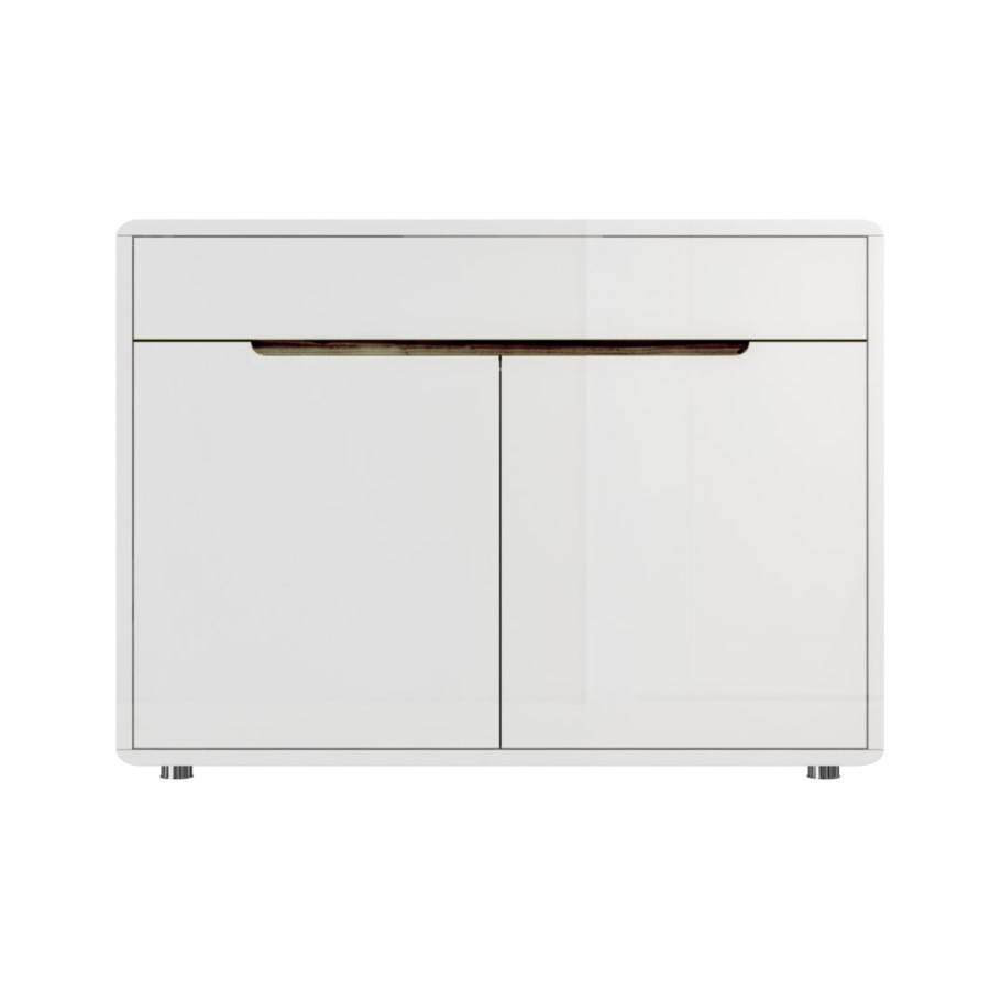 Slim White Gloss Shoe Cabinet with Walnut Detail - 18 Pairs - Gia