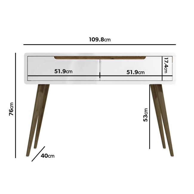 Large White Gloss Console Table with 2 Storage Drawers - Gia