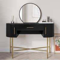 Black Marble Top Dressing Table with Mirror and Storage Drawers - Gigi Black Marble Top Dressing Table with Mirror and Storage Drawers - Gigi