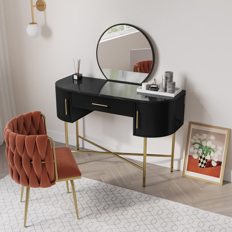 Black Marble Top Dressing Table with Mirror and Storage Drawers - Gigi