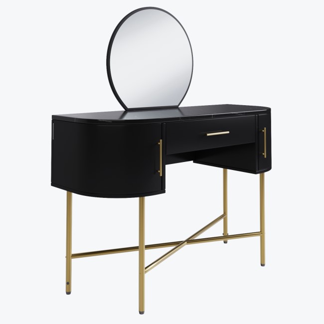 ONLY OPENED - Black Marble Top Dressing Table with Mirror and Storage Drawers - Gigi