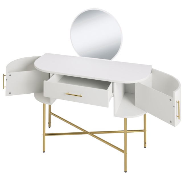 White and Gold Dressing Table with Mirror and Storage Drawers - Gigi