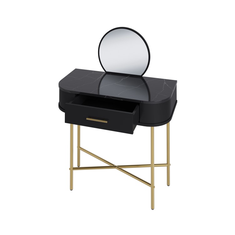 Small Black Marble Top Dressing Table With Mirror And Storage Drawer - Gigi