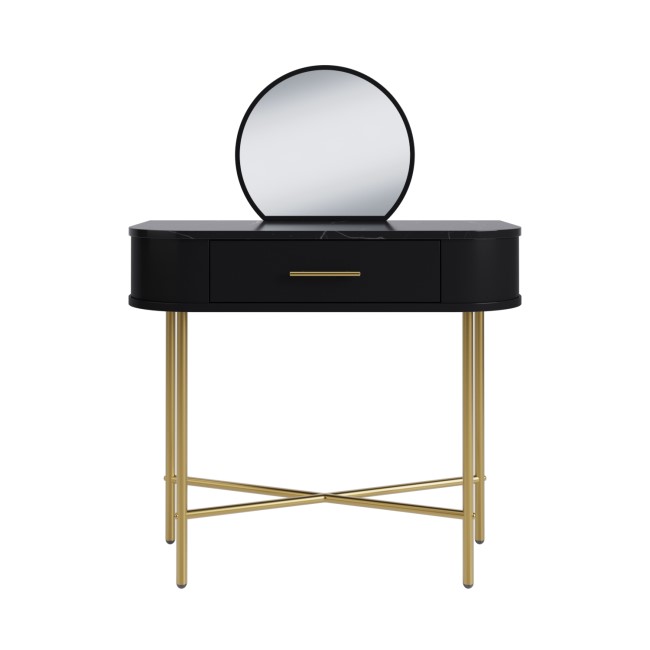 Small Black Marble Top Dressing Table With Mirror And Storage Drawer - Gigi