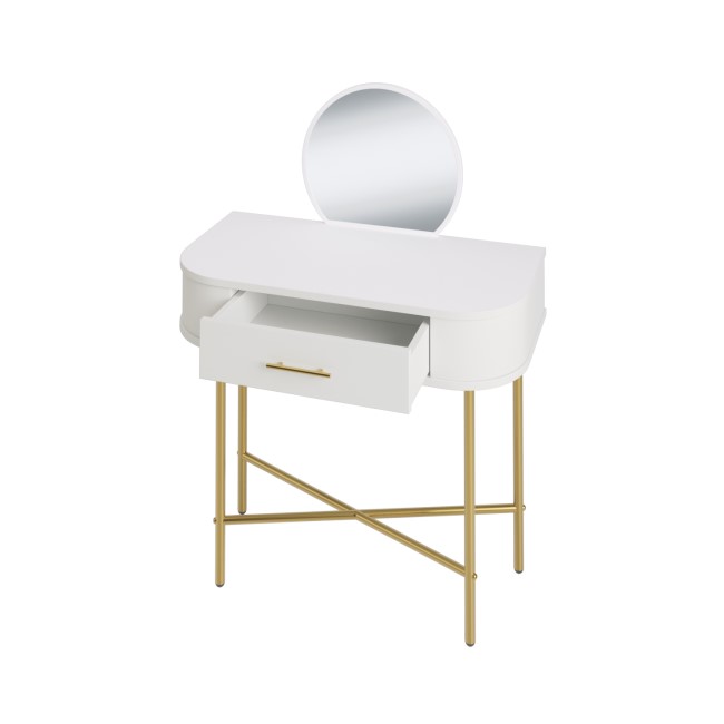 Small White And Gold Dressing Table With Mirror And Storage Drawer - Gigi