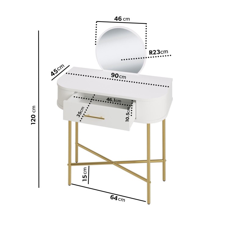 Small White And Gold Dressing Table With Mirror And Storage Drawer - Gigi