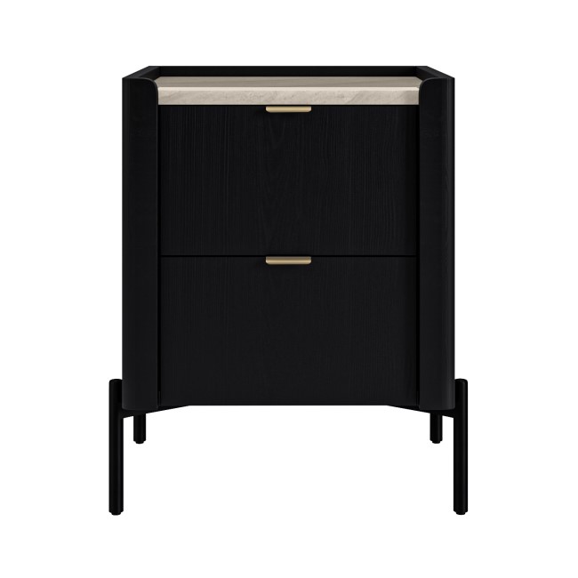 ALMOST PERFECT - Wide Black Marble Top 2-Drawer Bedside Table - Gio