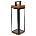 GLAB58 Ivyline Large Black Acacia Wood Tall Lantern Grace
