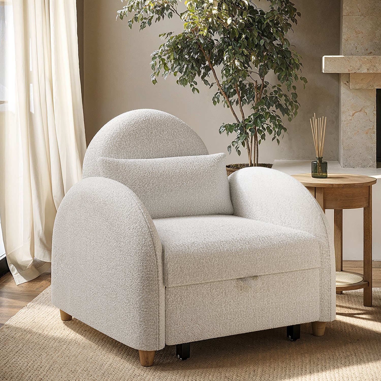 Pull Out Single Chair Bed Boucle