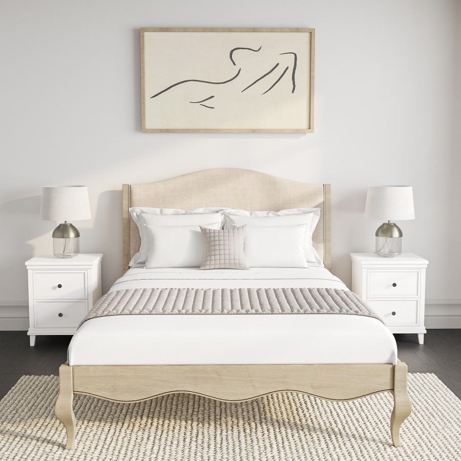 GRADE A1 - Wooden French King Size Bed Upholstered in Linen Fabric - Genevieve 