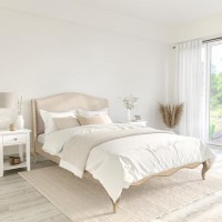 French Beige Linen King Size Bed Frame - Genevieve