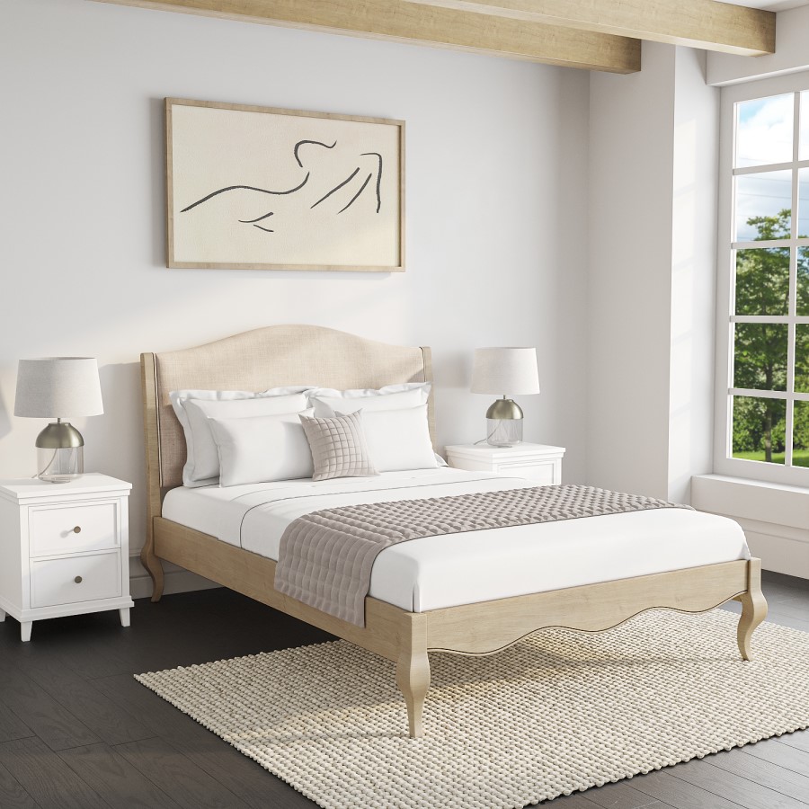 GRADE A1 - Wooden French King Size Bed Upholstered in Linen Fabric - Genevieve 