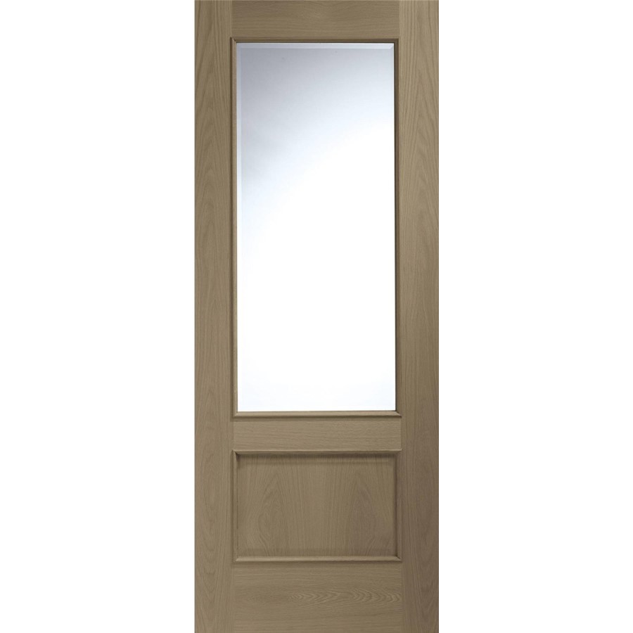 Internal Oak Andria with Clear Bevelled Glass and Raised Mouldings - Unfinished, 1981 x 686 x 35 mm