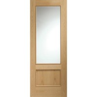 Internal Oak Andria with Clear Bevelled Glass and Raised Mouldings - Unfinished, 1981 x 686 x 35 mm