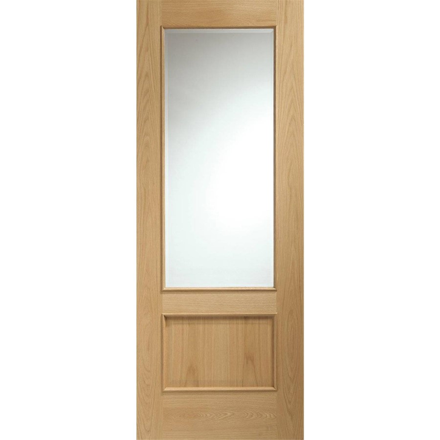 Internal Oak Andria with Clear Bevelled Glass and Raised Mouldings - Unfinished, 1981 x 686 x 35 mm