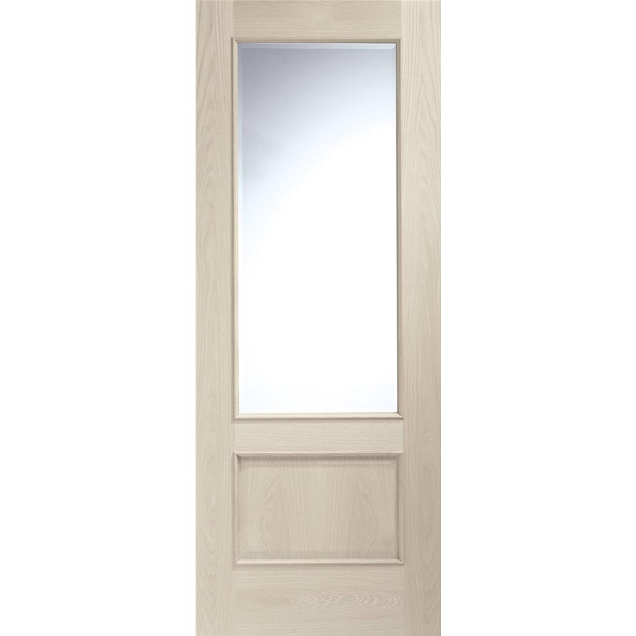 Internal Oak Andria with Clear Bevelled Glass and Raised Mouldings - Unfinished, 1981 x 762 x 35 mm