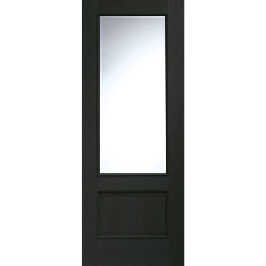 Internal Oak Andria with Clear Bevelled Glass and Raised Mouldings - Unfinished, 1981 x 762 x 35 mm
