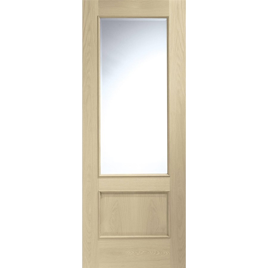 Internal Oak Andria with Clear Bevelled Glass and Raised Mouldings - Unfinished, 1981 x 762 x 35 mm