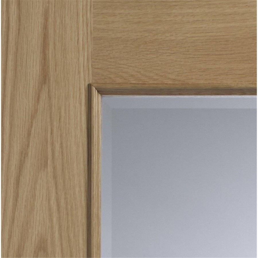 Internal Oak Andria with Clear Bevelled Glass and Raised Mouldings - Unfinished, 1981 x 838 x 35 mm
