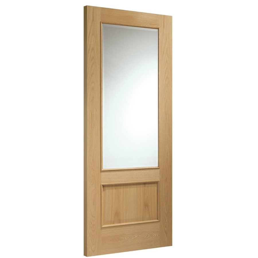 Internal Oak Half-Glazed Door with Clear Bevelled Glass - Unfinished - 2040 x 826 x 40mm - Andria - XL Joinery