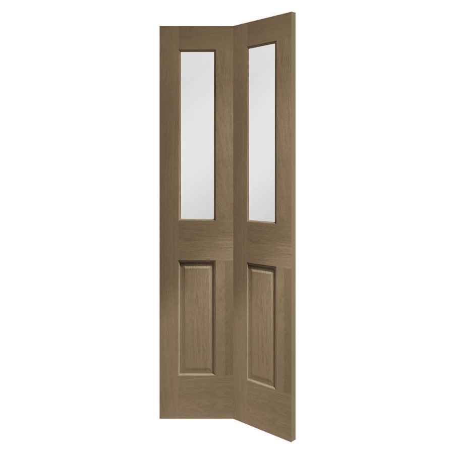 Internal Oak Glazed Victorian 4-Panel Bi-Fold Door with Clear Bevelled Glass - Unfinished - 1981 x 762 x 35mm - XL Joinery