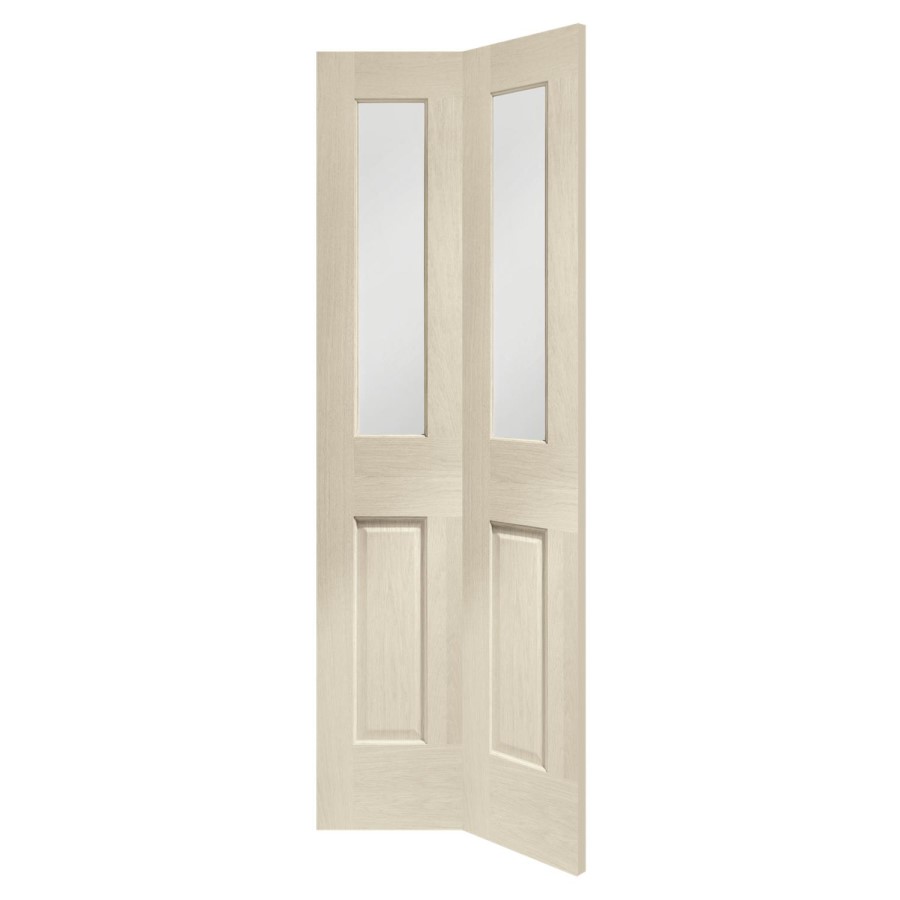 Internal Oak Glazed Victorian 4-Panel Bi-Fold Door with Clear Bevelled Glass - Unfinished - 1981 x 762 x 35mm - XL Joinery