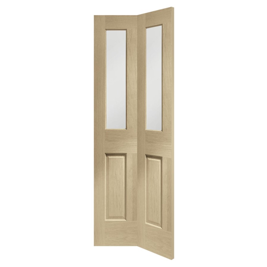 Internal Oak Malton Bi-Fold with Clear Bevelled Glass - Unfinished, 1981 x 762 x 35 mm